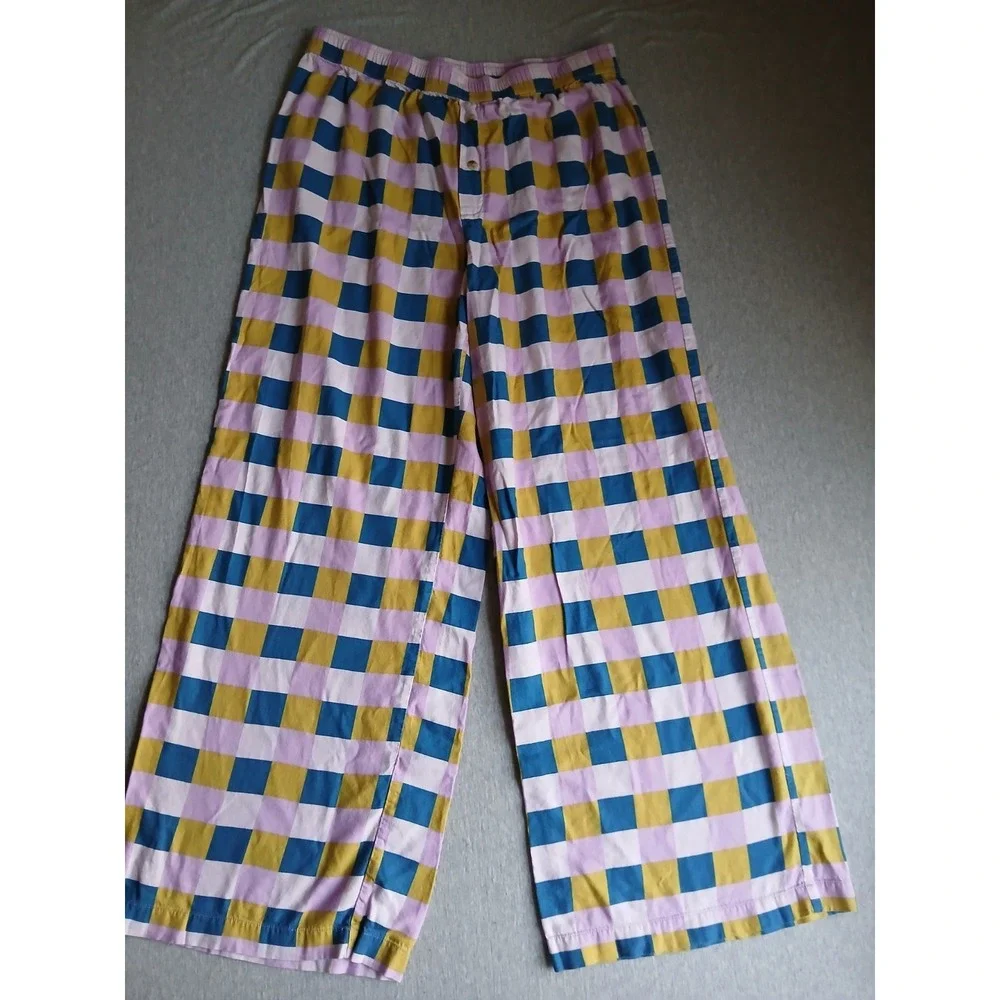 Anthropologie Pajama Set Medium Pants Tiger Checkered Comfort Lounge Sleep - Picture 2 of 16